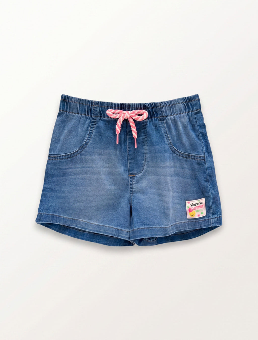 Girls Blue Casual Elastic-Waist Pull-On Shorts