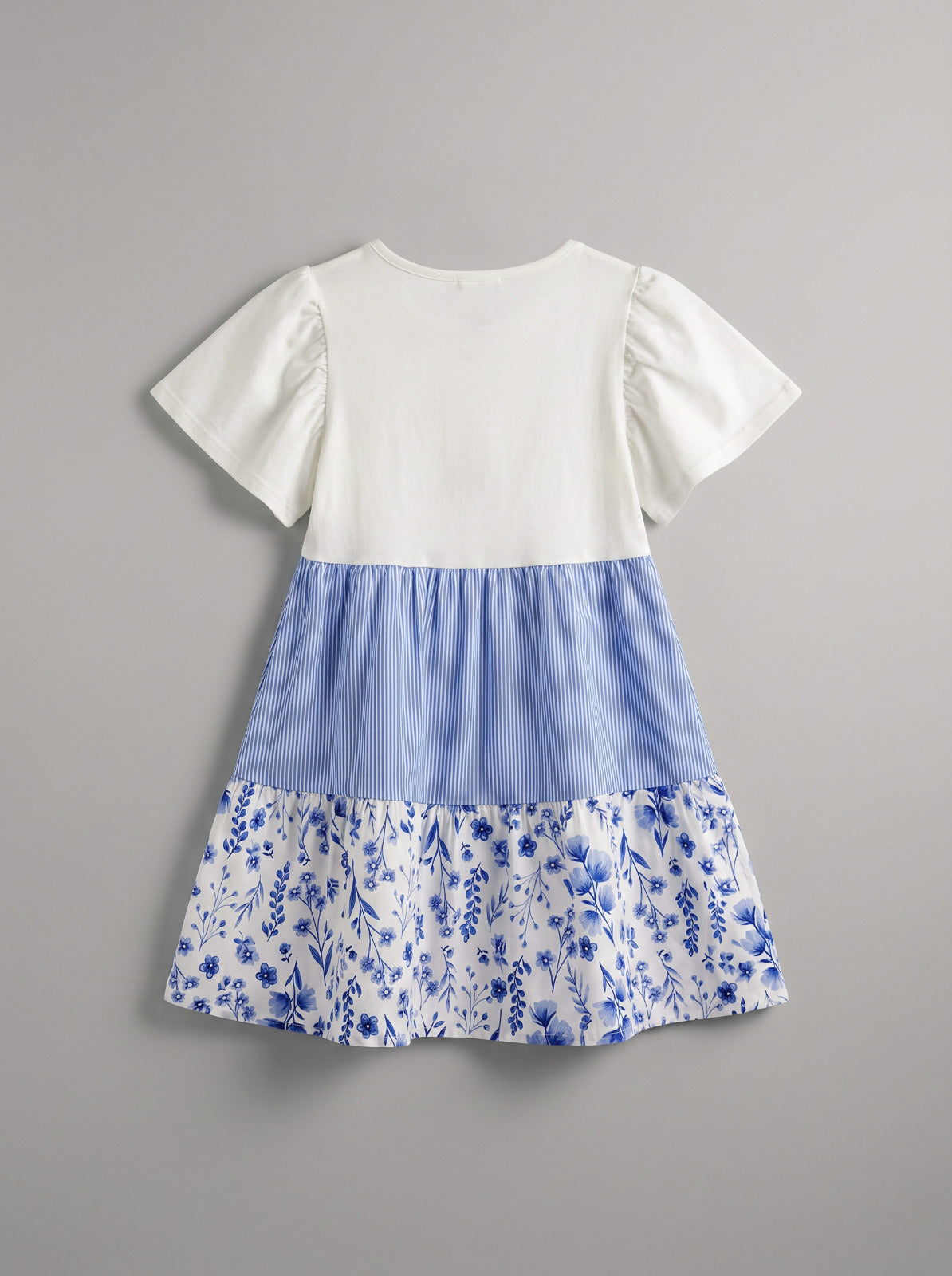 Girls White Short-Sleeve Casual Everyday Dress
