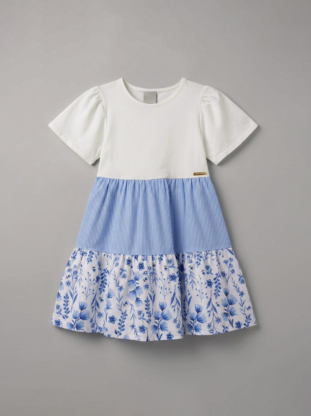 Girls White Short-Sleeve Casual Everyday Dress