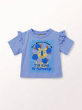 Girls Blue Short-Sleeve Casual Button-Up Blouse