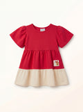 Girls Red Short-Sleeve Bold Casual Dress