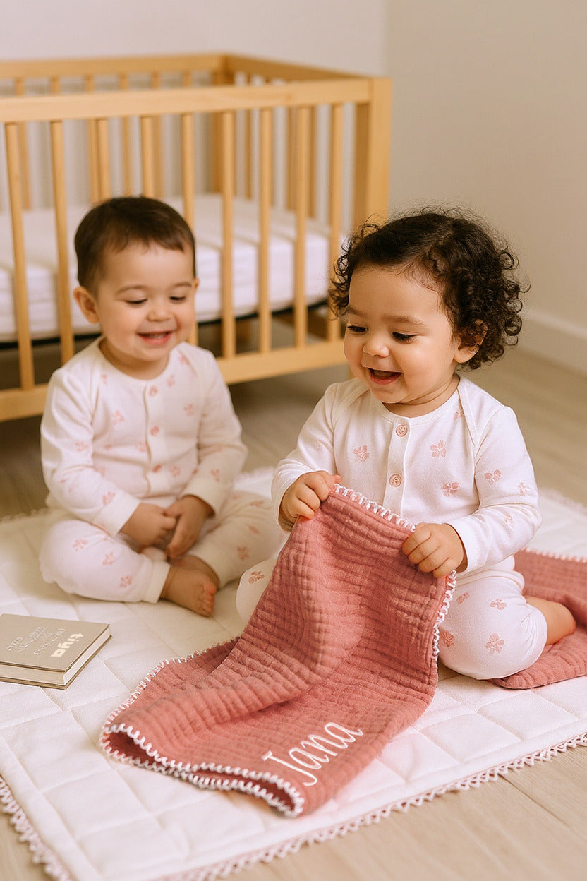 Baby Personalised Name Embroidery Waffle Blanket – Multiple Colours