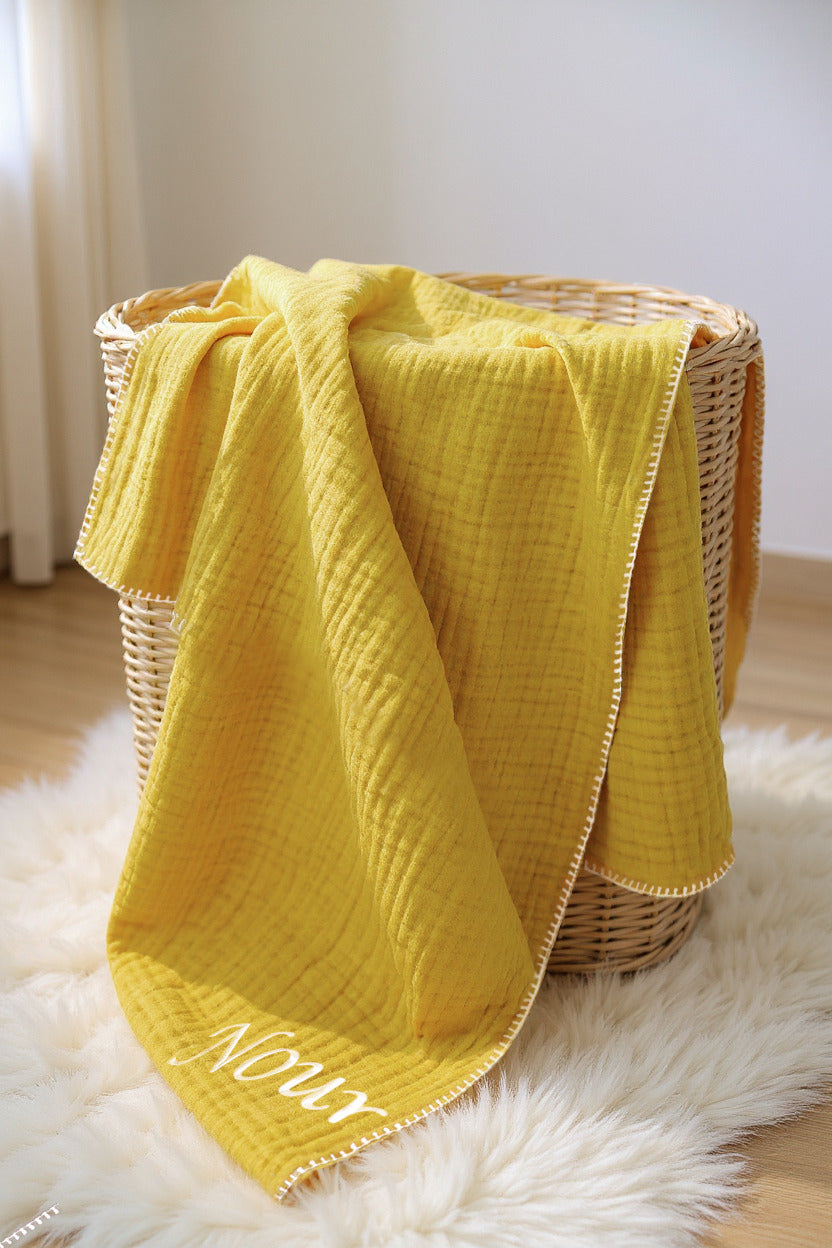 Baby Personalised Name Embroidery Waffle Blanket – Multiple Colours