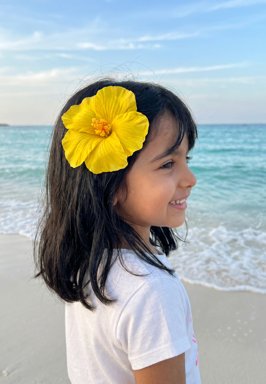 Girls Yellow Hibiscus Flower Hair Clip
