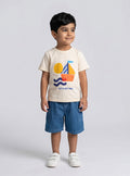 Baby Boy Cream Sailboat Print T-Shirt & Denim Shorts Set