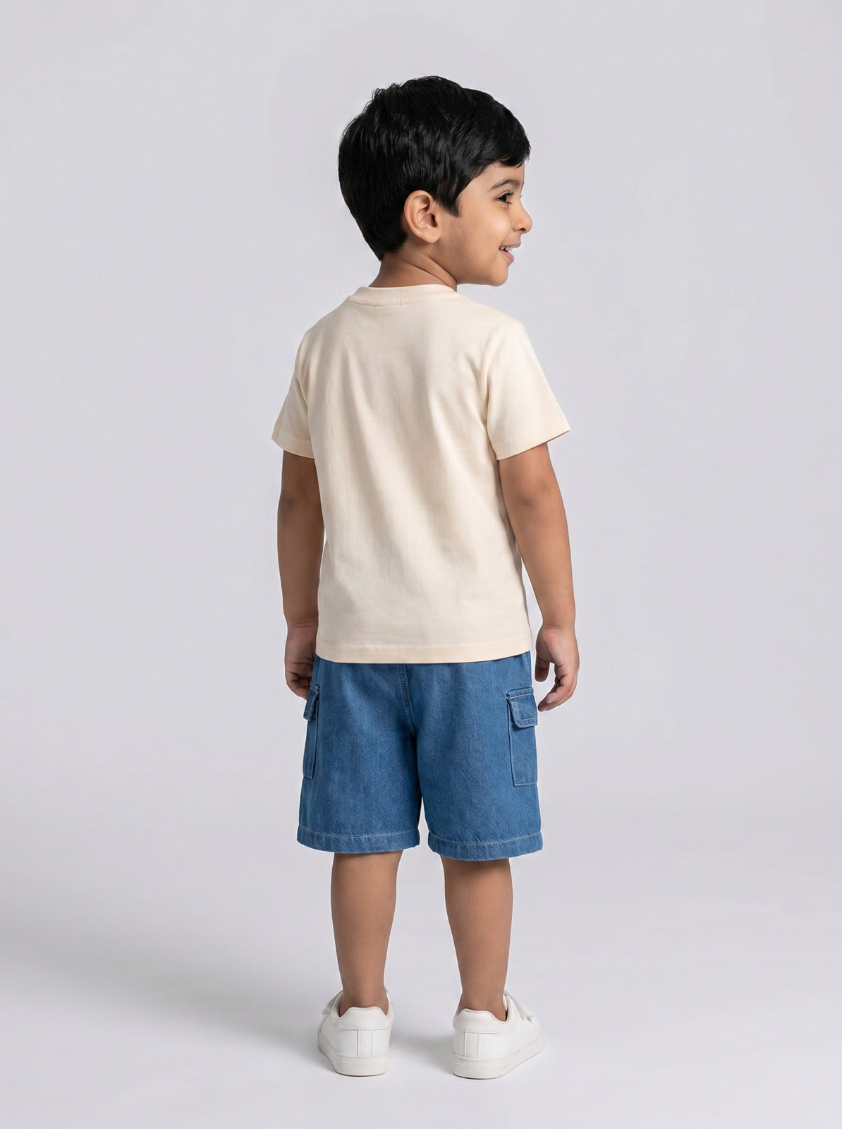 Baby Boy Cream Sailboat Print T-Shirt & Denim Shorts Set