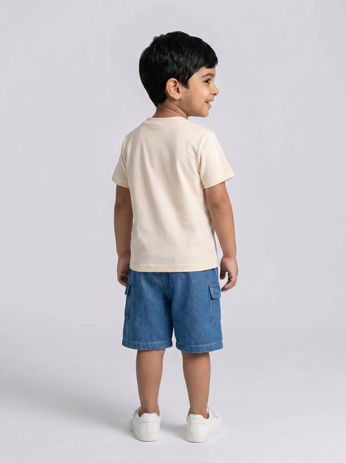 Baby Boy Cream Sailboat Print T-Shirt & Denim Shorts Set
