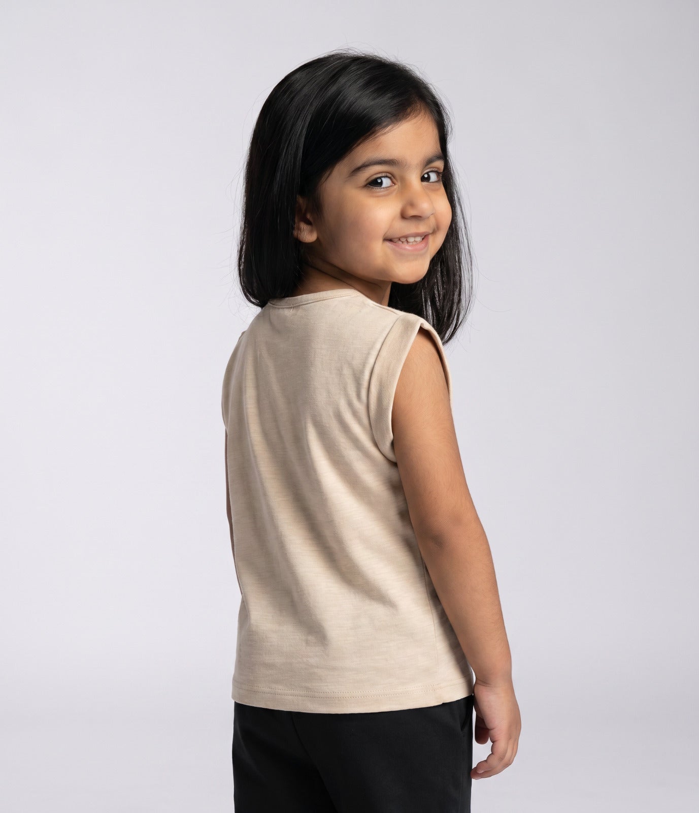 Girls Sand Structured Shoulder Cap Sleeve T-Shirt