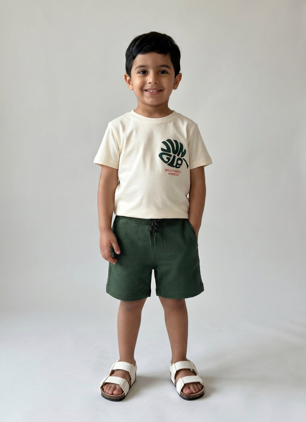 Baby Boy Cream Jungle Print T-Shirt & Shorts Set