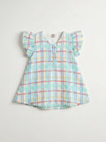 Girls Mint Multicolor Madras Plaid Flutter-Sleeve A-Line Dress