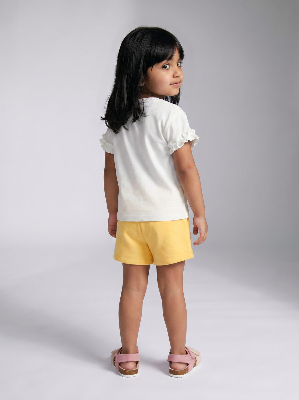 Baby Girl White Pear Print Ruffle T-Shirt & Yellow Shorts Set