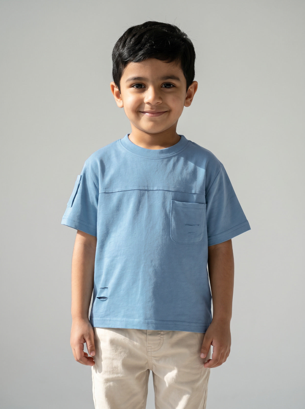 Boys Blue Distressed Pocket T-Shirt