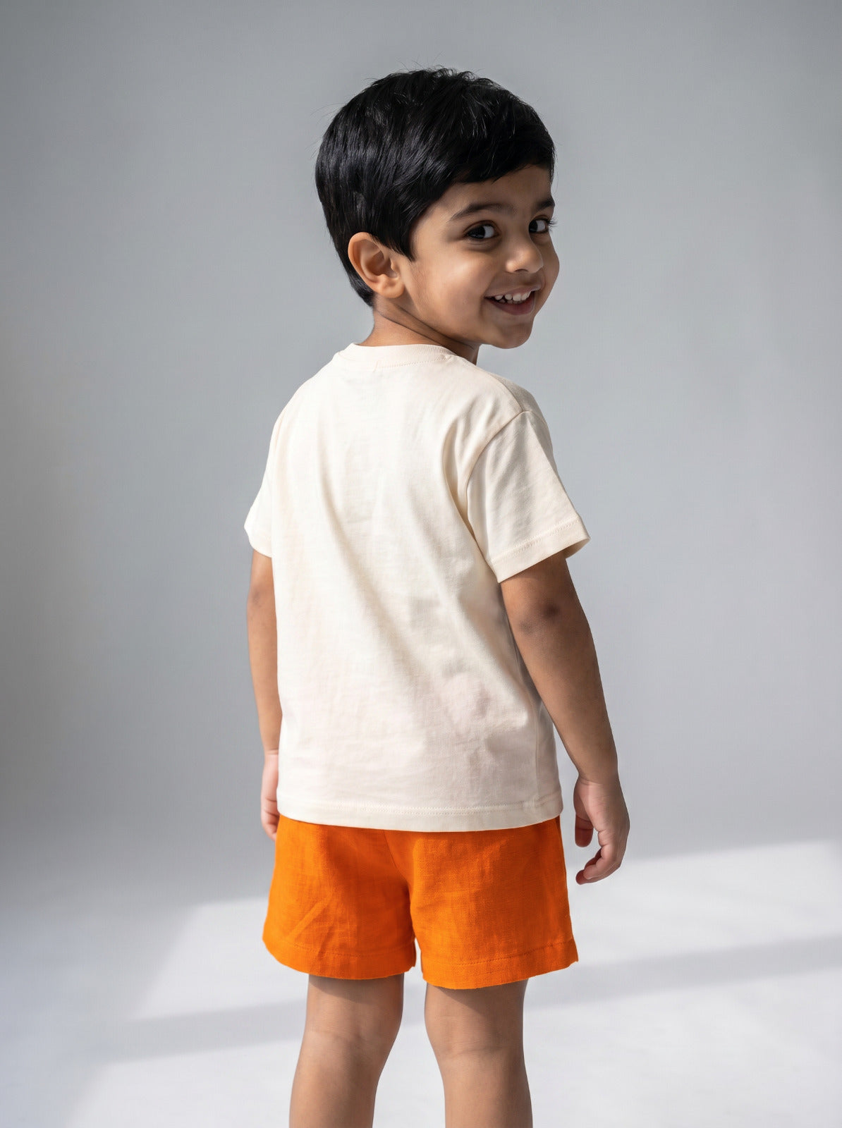 Baby Boy Cream Orange Print T-Shirt & Shorts Set