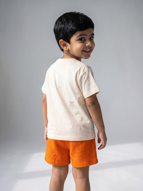 Baby Boy Cream Orange Print T-Shirt & Shorts Set