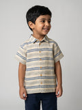 Boys Cream Blue Stripe Short-Sleeve Shirt