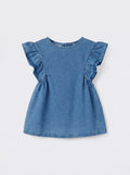 Girls Light Blue Short-Sleeve Relaxed Casual Dress
