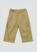 Boys Khaki Straight-Leg Tailored Trousers with Turn-Up Cuffs