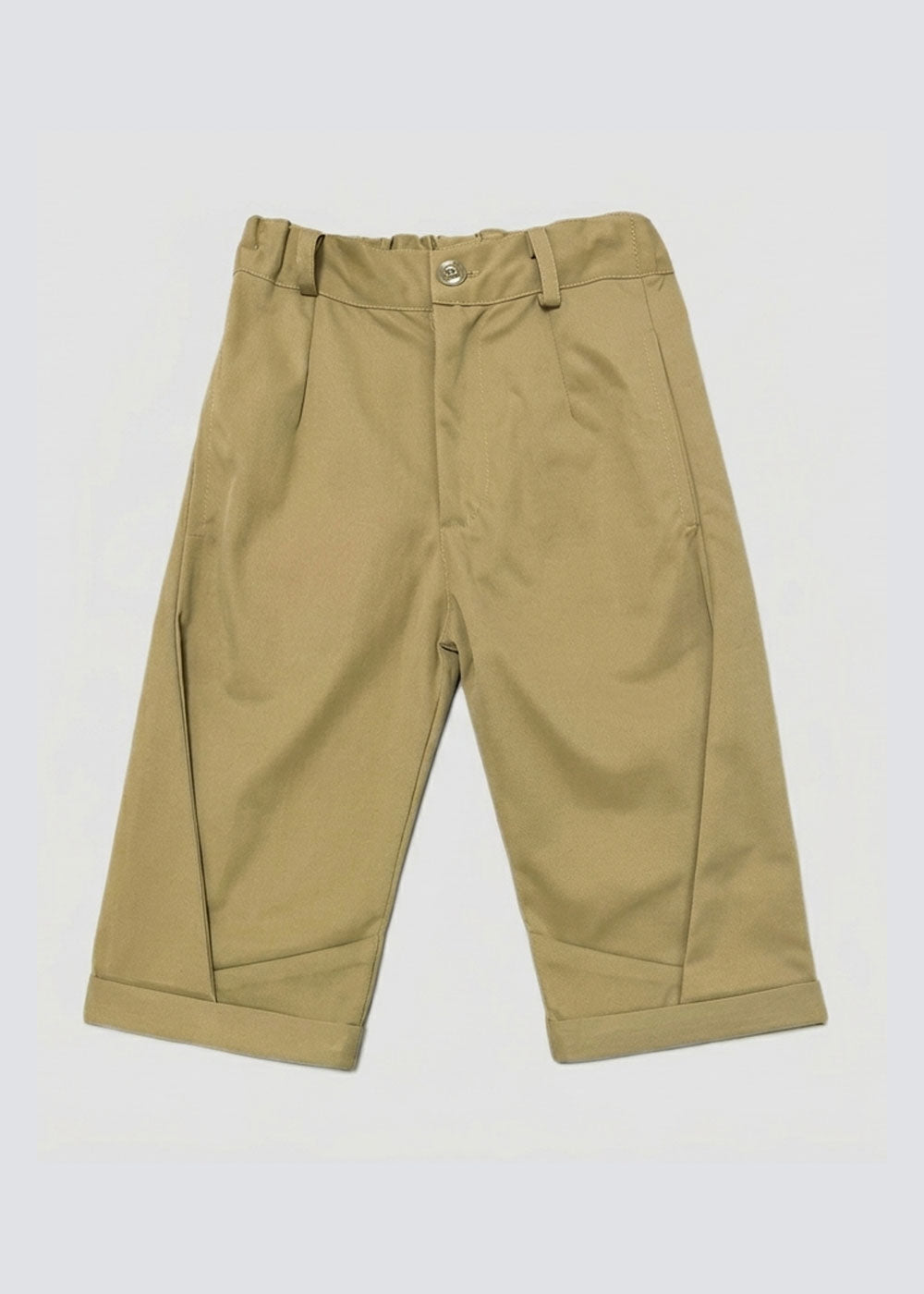 Boys Khaki Straight-Leg Tailored Trousers with Turn-Up Cuffs
