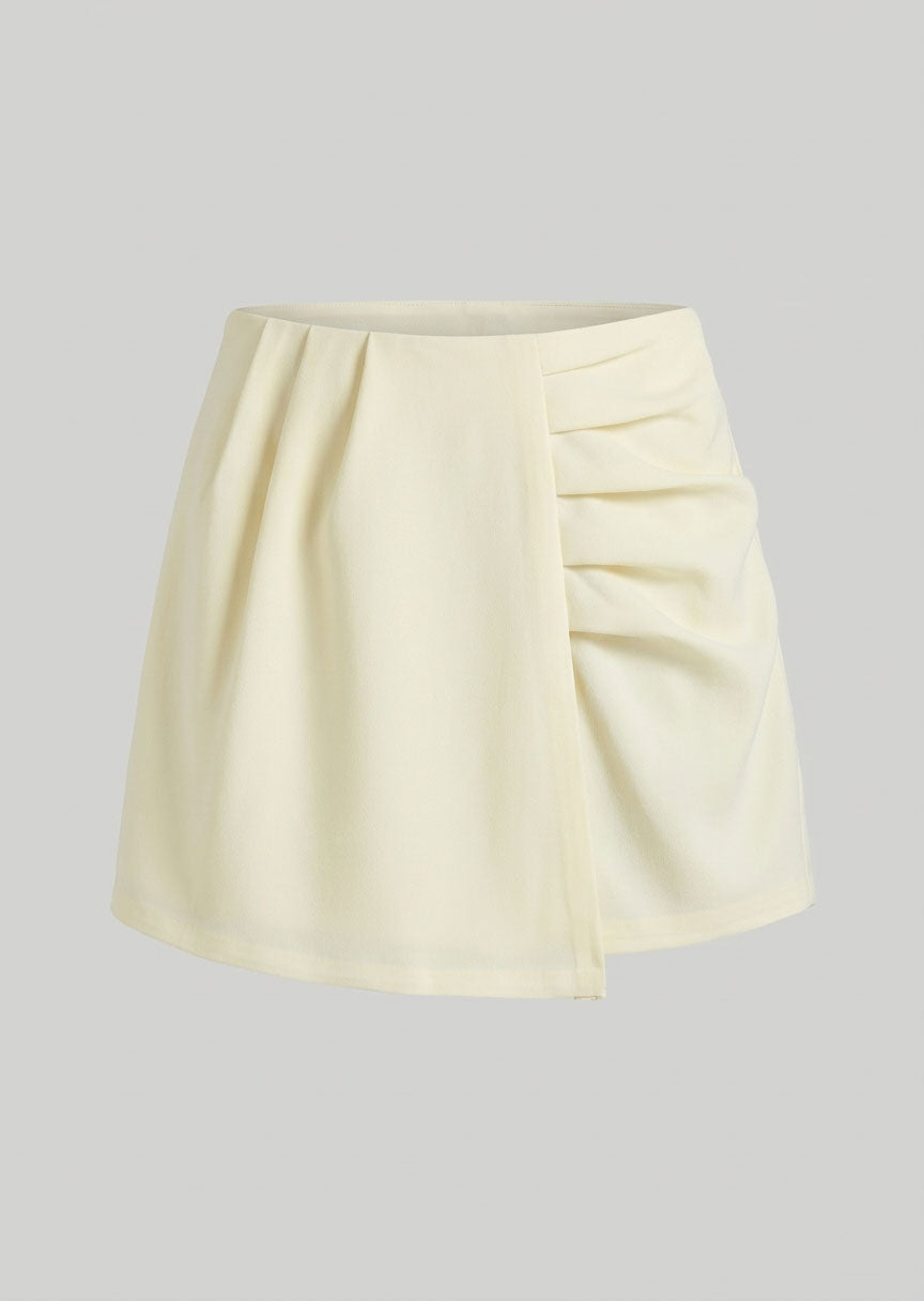 Girls Ivory Asymmetric Ruched-Side Wrap Mini Skirt