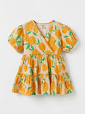 Girls Orange Print Tiered Dress