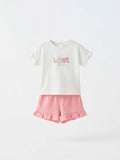 Baby Girls White Pink Love Ruffled Set