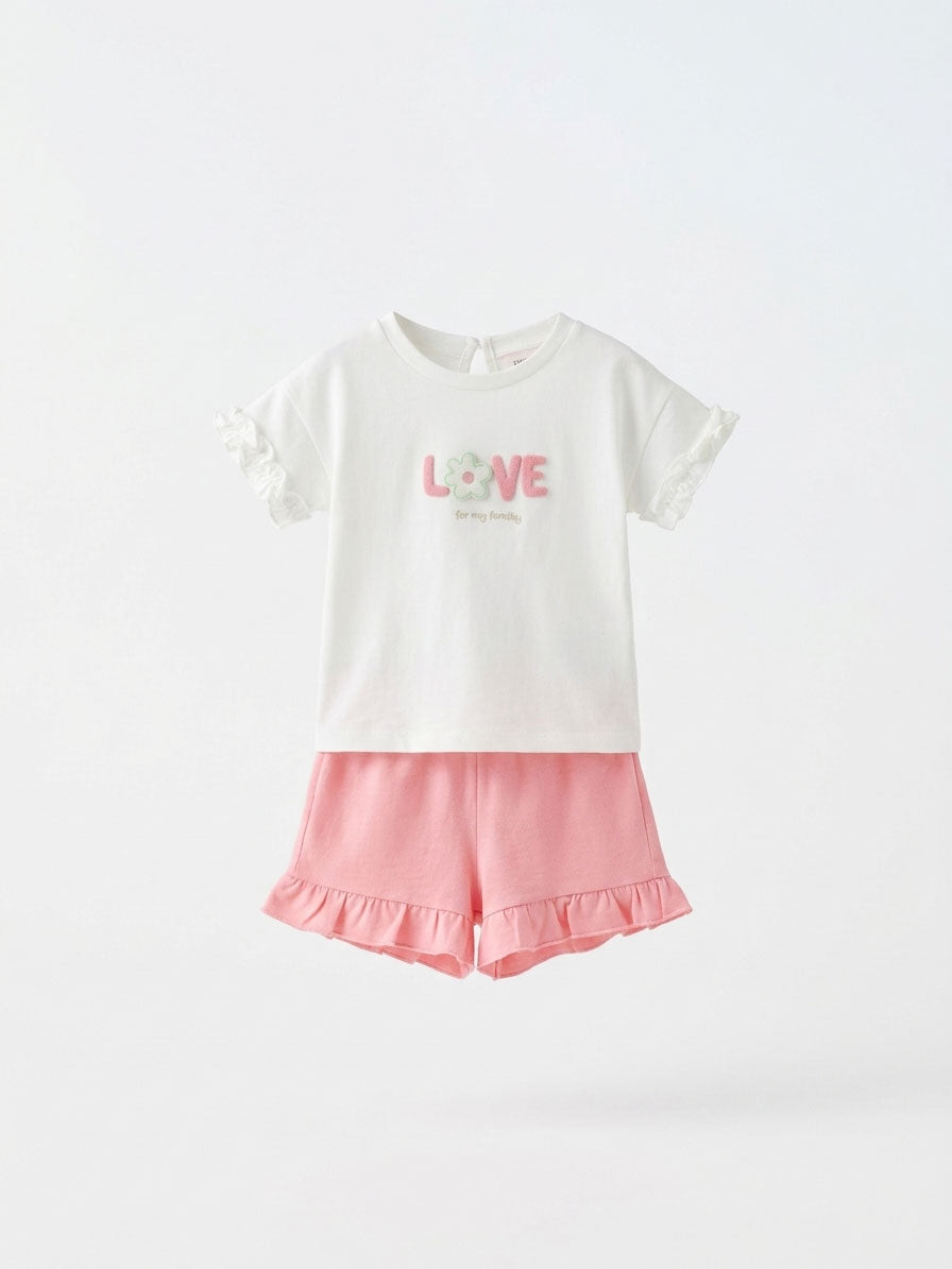 Baby Girls White Pink Love Ruffled Set