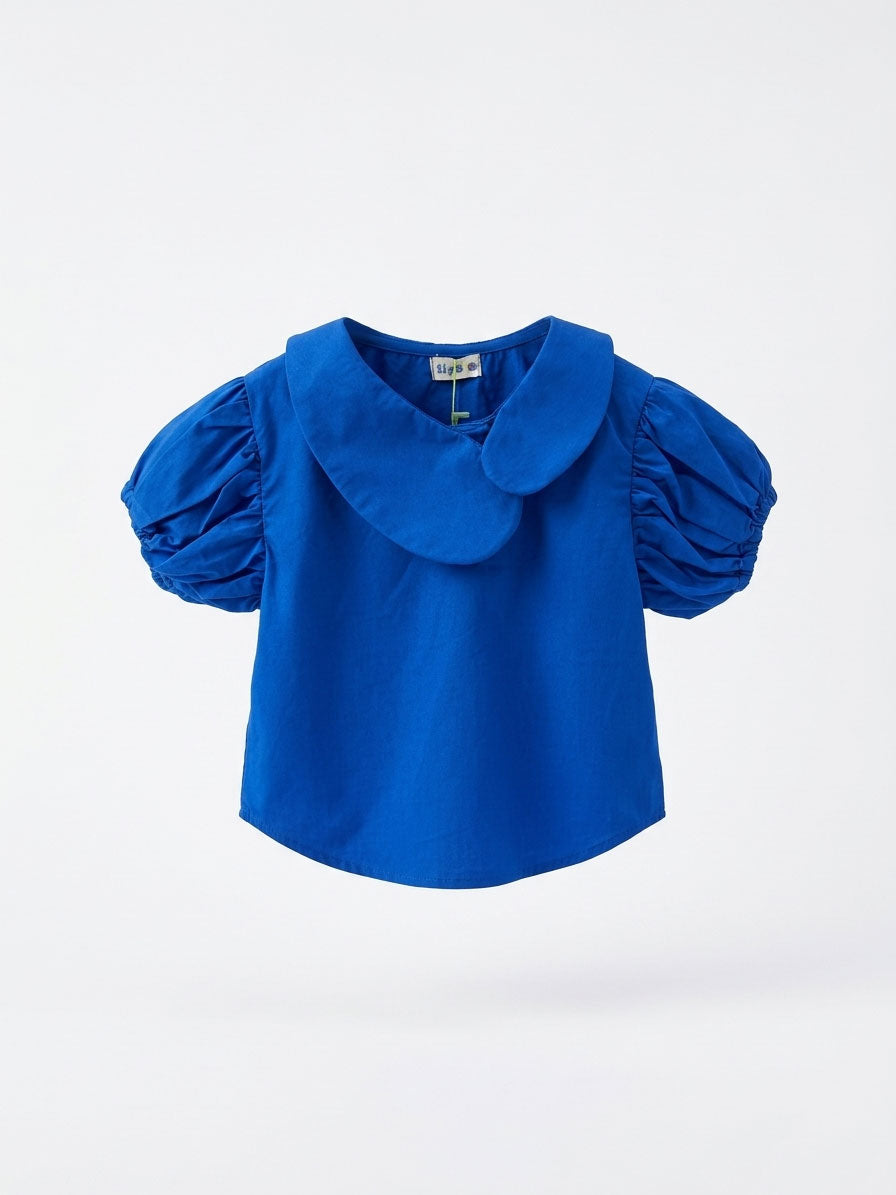 Girls Royal Blue Puff Sleeve Blouse