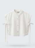 Girls White Linen-Look Side-Tie Sleeveless Button Shirt