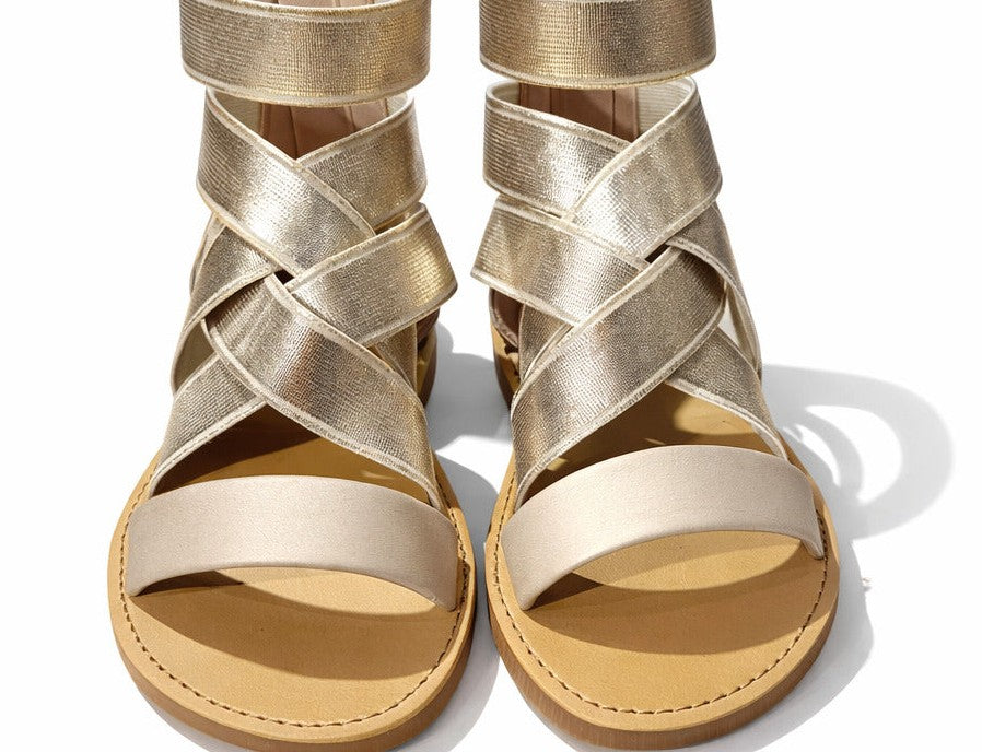 Girls Gold Metallic Multi-Strap Gladiator Sandals with Ankle Wrap