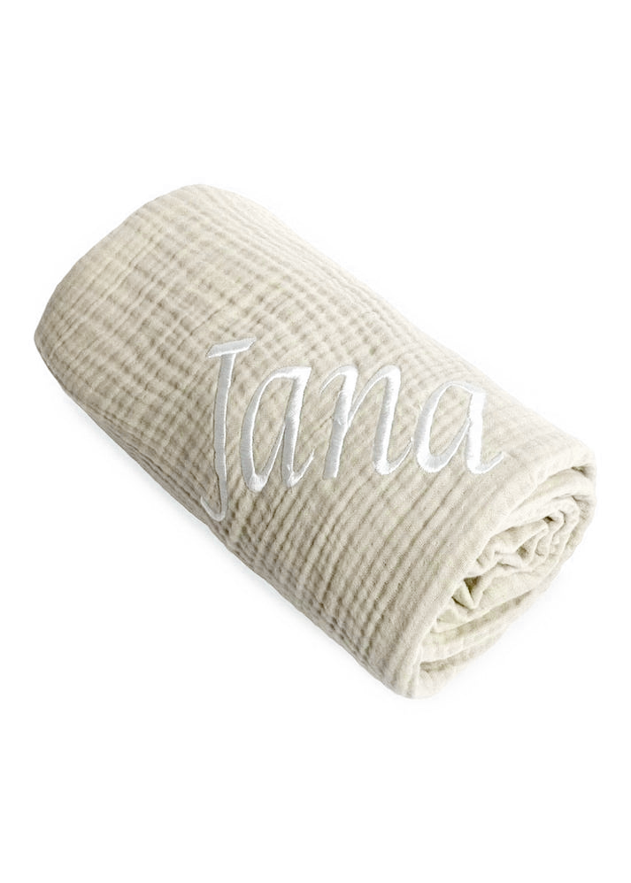 Baby Personalised Name Embroidery Waffle Blanket – Multiple Colours